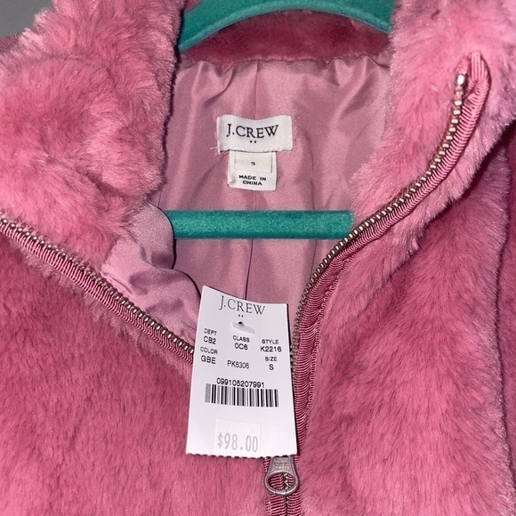 NWT J. Crew Factory Faux Fur Vest Pink Guava Berry Full Zip Size Small - Picture 4 of 8